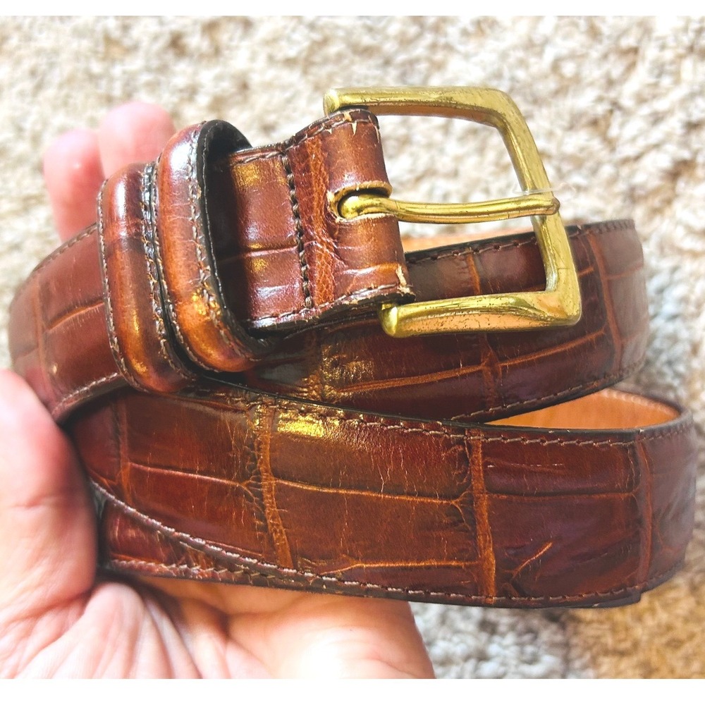 Brighton Brown Croc Embossed Western Classic Leather Belt SZ 44 Gold Buckle